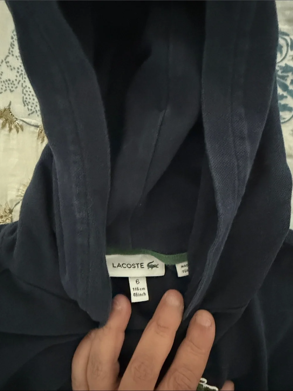 Lacoste Navy Hooded Drawstring Dress with Pink Cord size 6